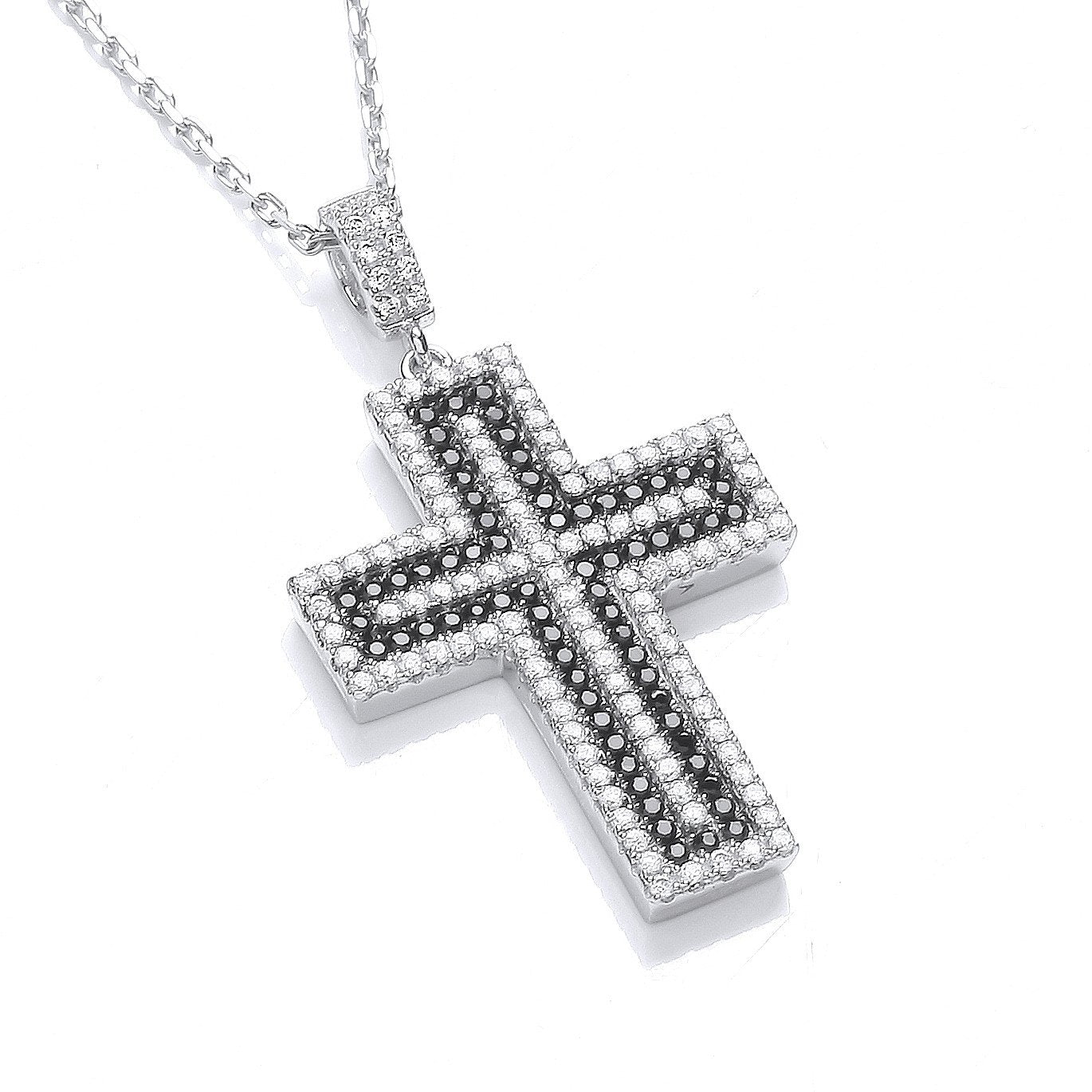 Micro Pave' Black & Clear Cubic Zirconia Cross with Chain - Fine Necklace - Certified Authent – Luxury Jewellery by Im